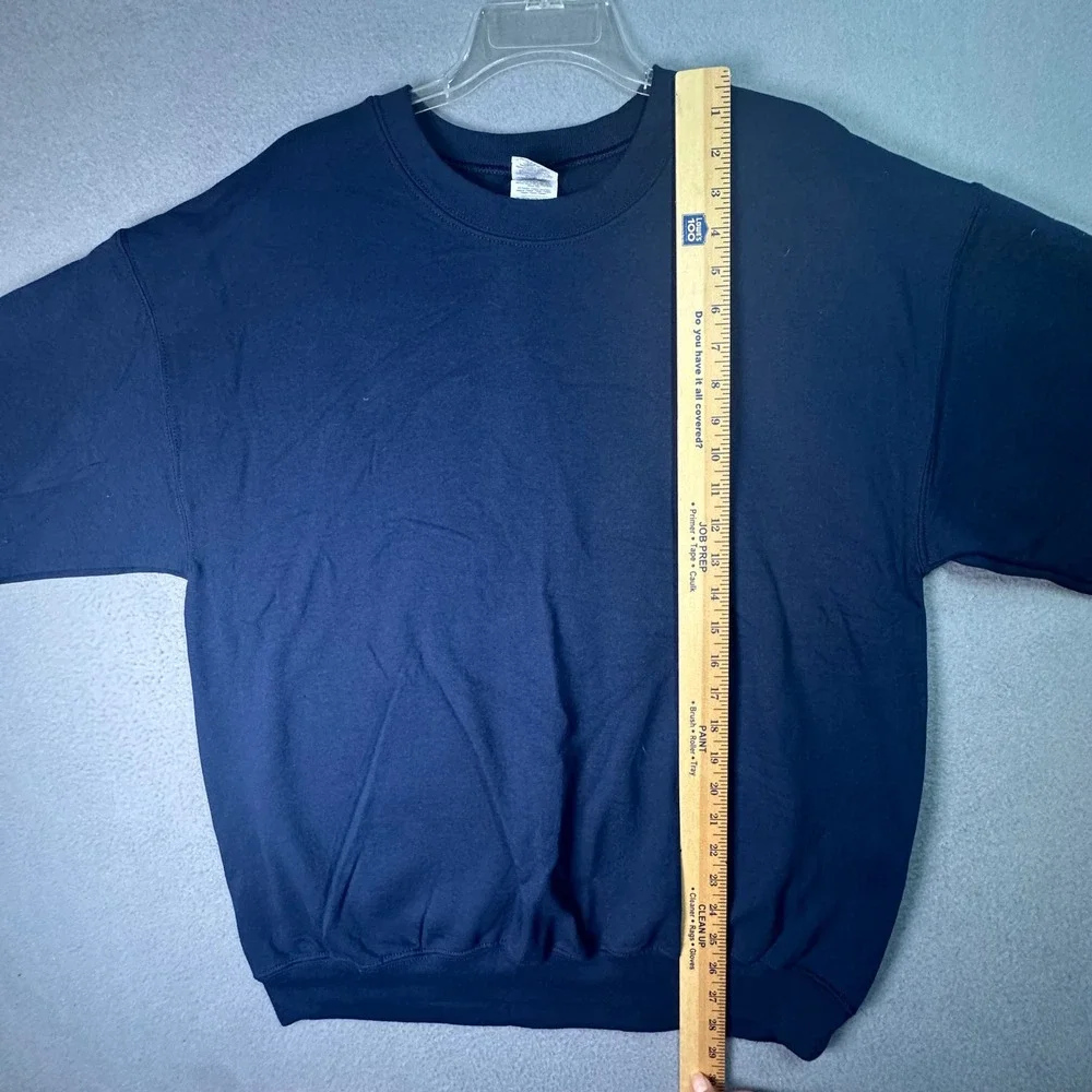 Gildan Heavy Blend Crewneck Sweatshirt Navy Blue Fleece Pullover Minimalist L
